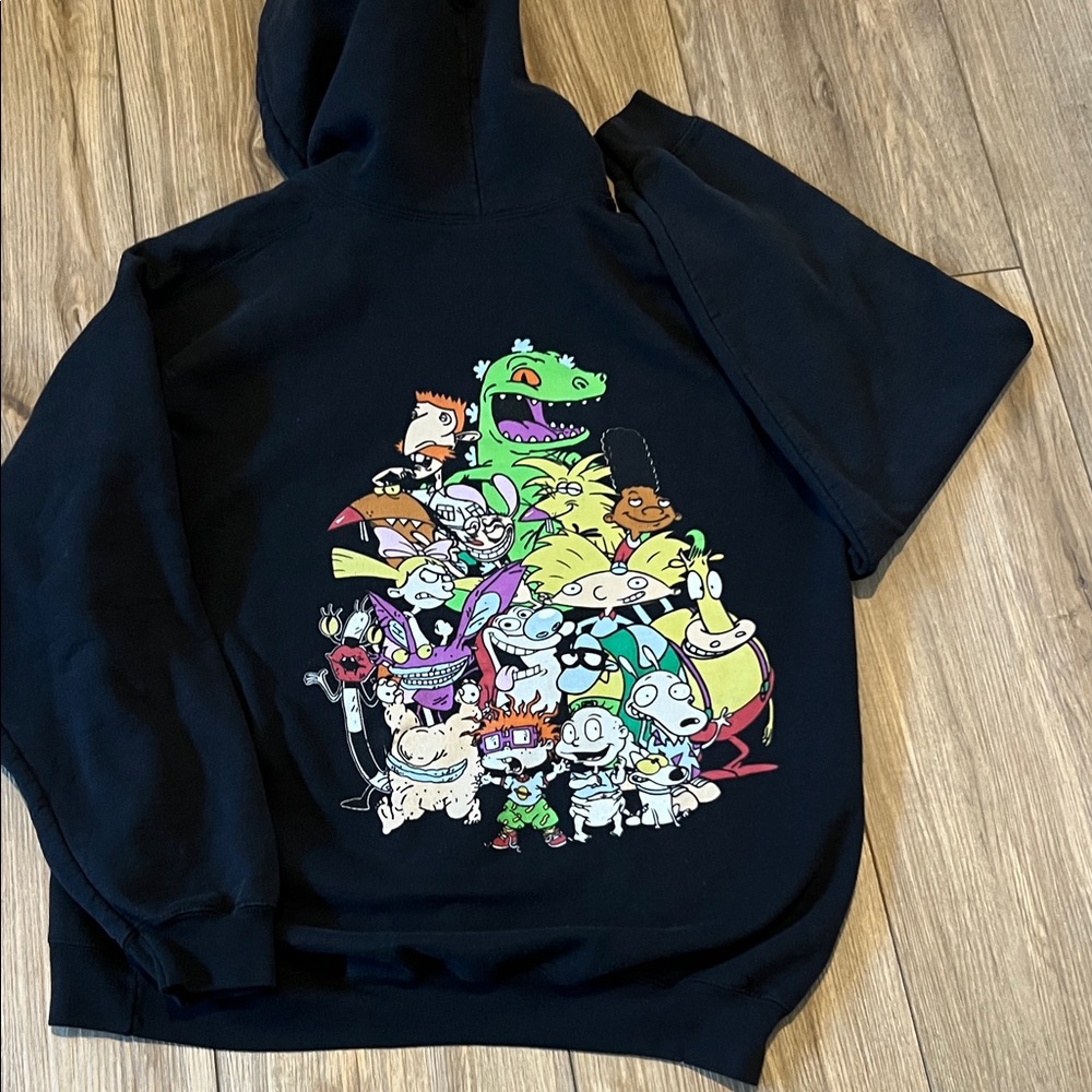 Black NICKELODEON Hoodie with Characters, Sz L